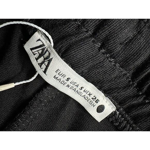 ZARA Wide Leg Pants Size Small Black Brown Elastic Waist Pull On Drawstring - Picture 12 of 16